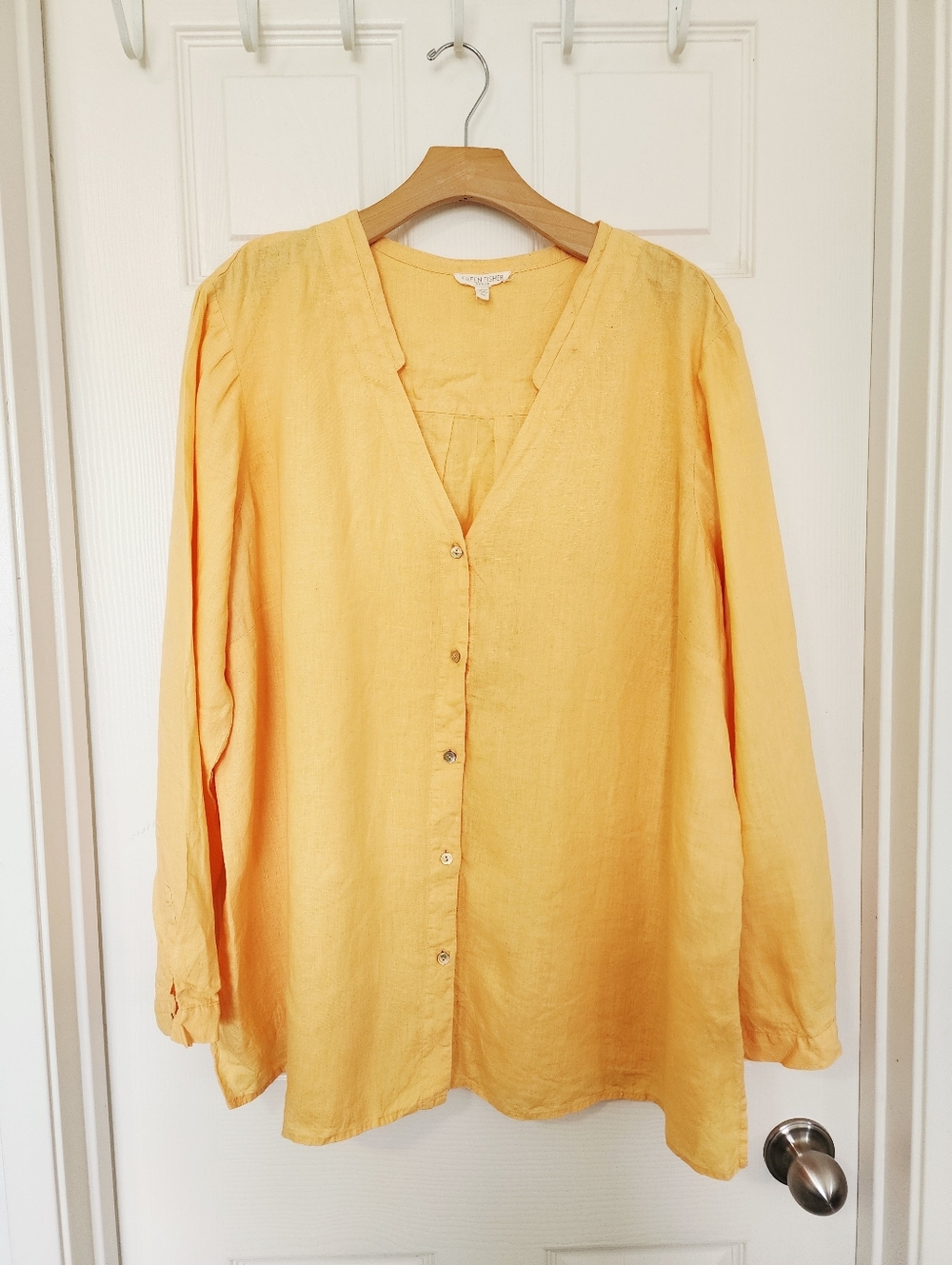 Eileen Fisher Sunny Yellow Button-Front Irish  Linen Shirt Size XXL